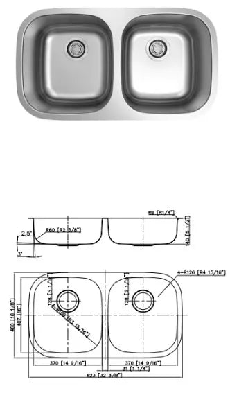 Dakota 5050 Bowl Sink 18 Gauge OD 32-3/8” x 18-1/8” x 5.5” ADA Y4D5050ADA Colossal Diamond Tools