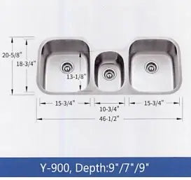Triple Bowl Stainless Sink 18 Gauge Y-900 Y490018 Colossal Diamond Tools, LLC