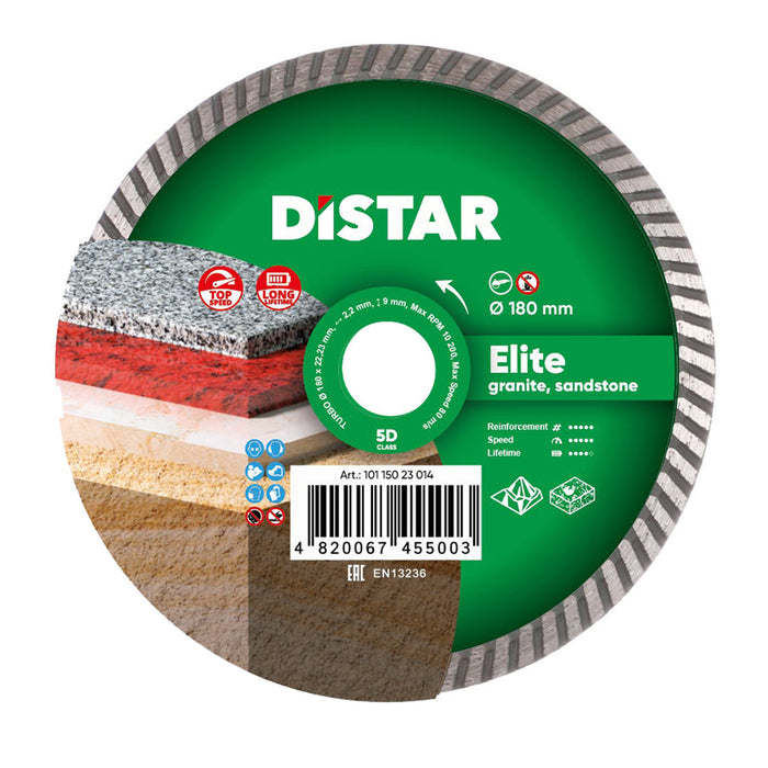 Diamond blade with Distar branding and specifications on a white background