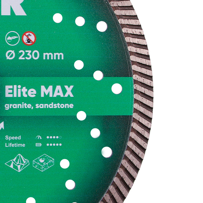 Close-up of Elite Max Turbo blade with diamond layer and heat sink holes