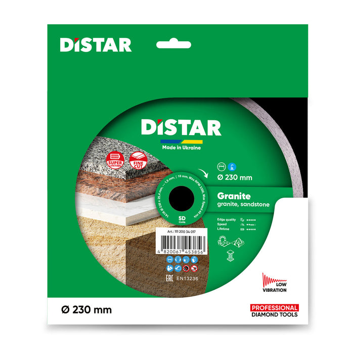 Distar diamond blade packaging for granite on a white background