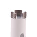 Close-up of a diamond core drill bit on a white background