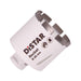 A white segmented diamond drill bit with the brand name Distar written on it.