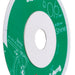 Close-up of a green and white disc with text and graphics.