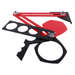Black and red metal tool with multiple components on a white background