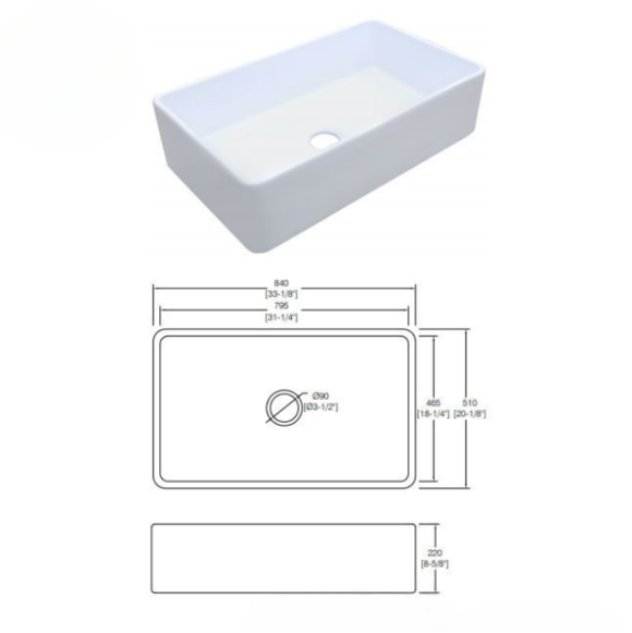 Dakota Fire Clay Single Bowl 33x20 Apron