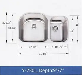 7030 Stainless Sink 18 Gauge Y-730L Y4703018 Colossal Diamond Tools