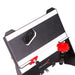 Mechanical device with red knobs and a white background