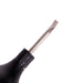 Black kitchen tool with a metallic blade on a white background
