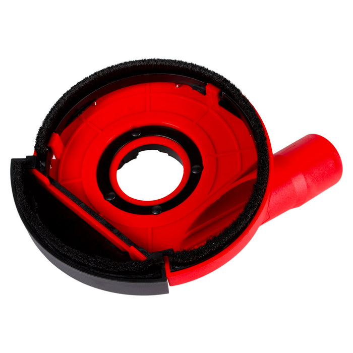 Red and black mechanical component on a white background
