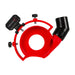 A red dust collector attachment for an angle grinder, with black details and a label that reads 'Mechanic'.