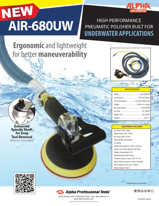 Alpha Pneumatic Underwater Polisher AIR-680UW Alpha Professional Tools® Polisher