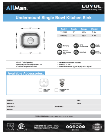 Stainless Steel Bar Sink 1513 Y5DG107