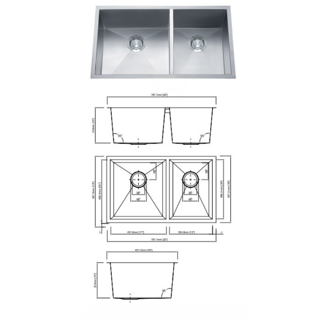 Dakota Zero Radius 6040 Bowl Sink OD 32" x 18" x 10"