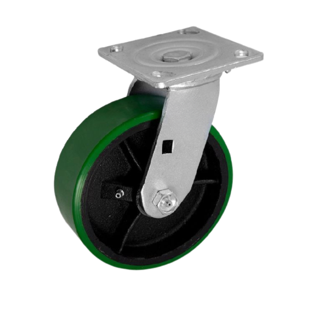 Green Metal Core Swivel Caster 8" x 2" ALONE NO NUTS OR SCREWS