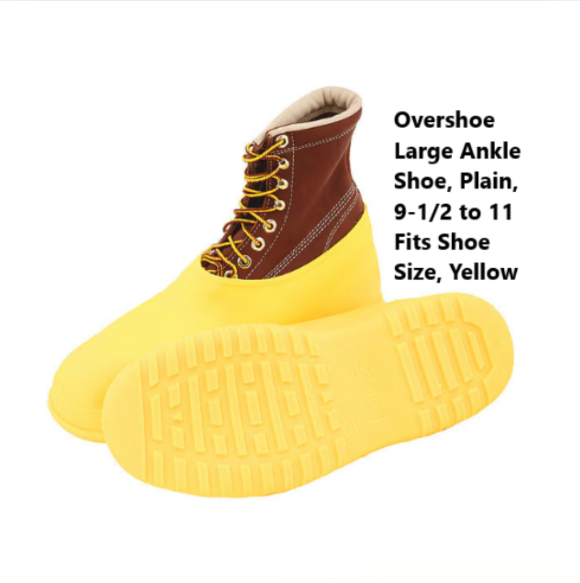 Overshoe Large Ankle Shoe, Plain, 9-1/2 to 11 Fits Shoe Size, Yellow, 1 PR U2OTL