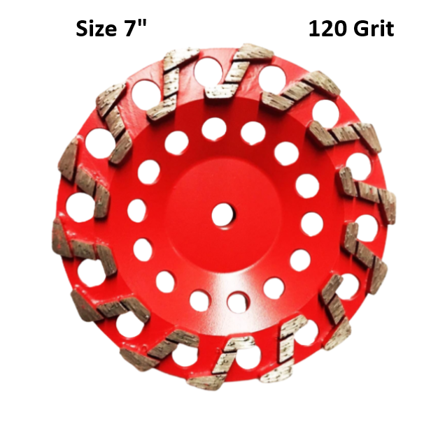 7" Red Cup Wheel 120 Grit Threaded