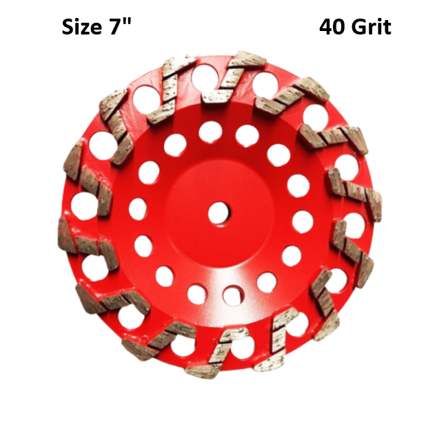 7" Red Cup Wheel 40 Grit Threaded