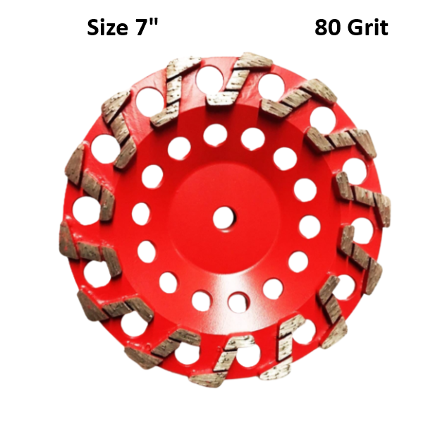 7" Red Cup Wheel 80 Grit Threaded