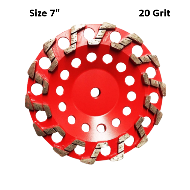 7" Red Cup Wheel 20 Grit Threaded