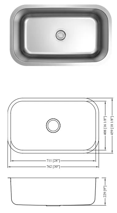 Dakota Single Bowl Sink 18 Gauge Y4D3018 Colossal Diamond Tools