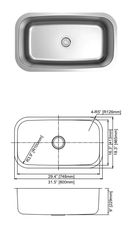 Dakota Single Bowl Sink 18 Gauge Y4D3218 Colossal Diamond Tools