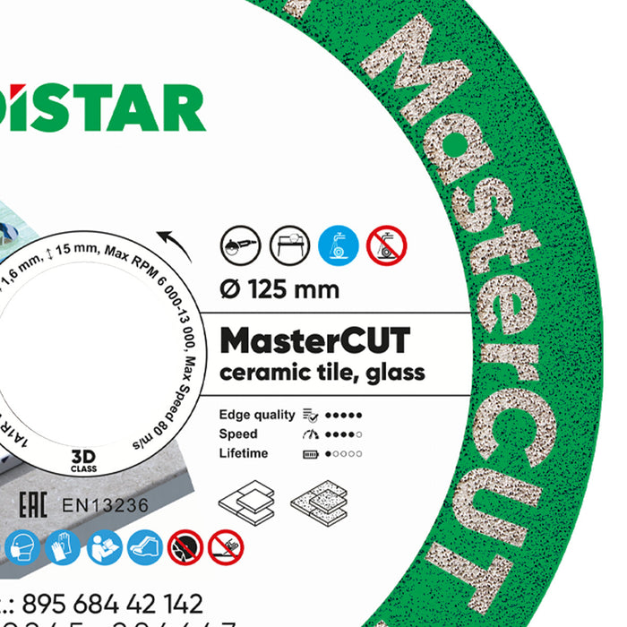 Disc wheel with 'MasterCut' branding and specifications on a white background