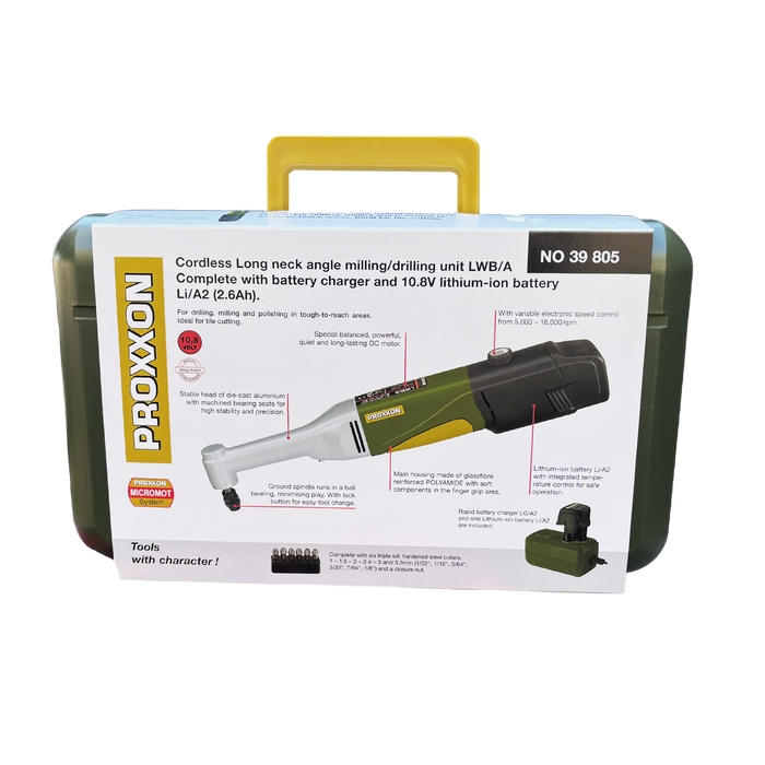 Proxxon tool packaging with green and yellow color scheme on a white background