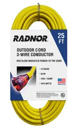 Radnor 25' 12/3 Glow End Extension Cord A0RE25 Radnor