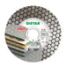 A diamond blade with a honeycomb layer pattern, labeled 'DiSTAR', designed for cutting ceramic tiles at a 45-degree angle, with specifications mentioned as 125 mm diameter and 22.2 mm bore diameter.