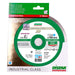 Diamond cutting blade packaging with green and red design on a white background