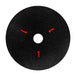 A black fixing plate with red markings for mounting on an angle grinder.