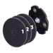 A set of black polishing discs numbered 1, 2, 3, along with a black angle grinder base with a silver-colored knob on top.