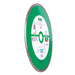 Diamond cutting disc with green and silver design on a white background