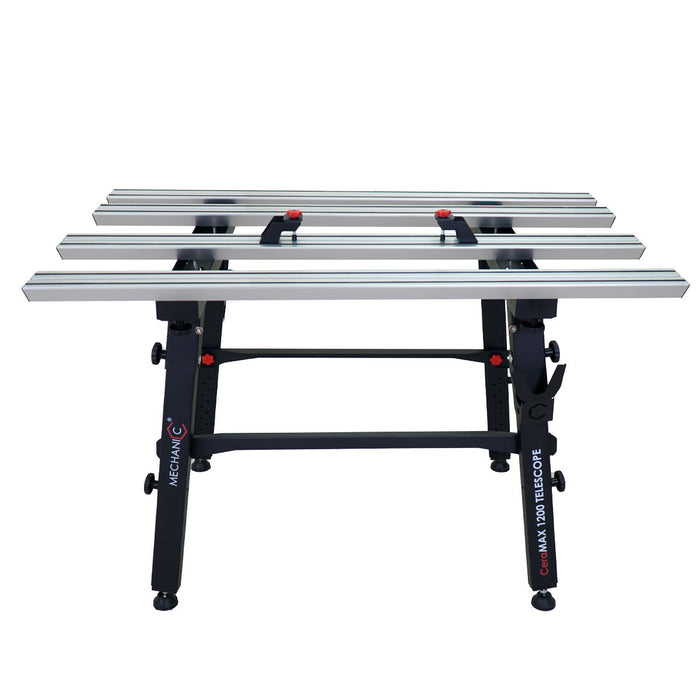 Mechanic's table with multiple metal extensions on a white background