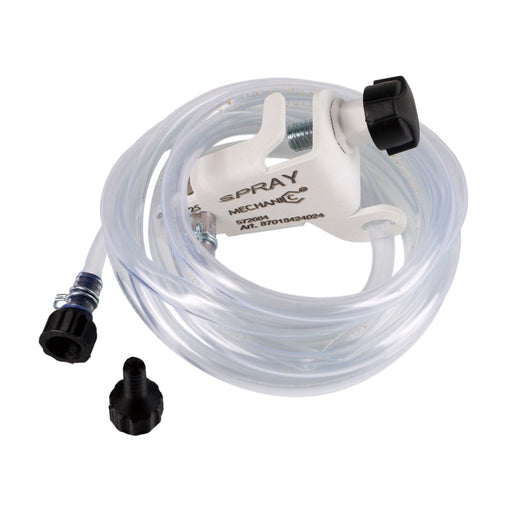 Spray mechanism with hoses and nozzles on a white background