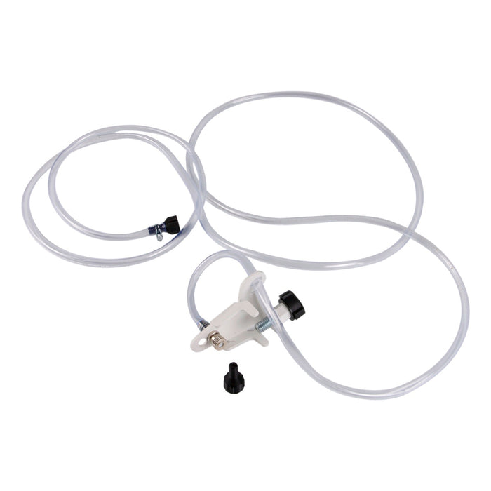 White plumbing kit with hoses and connectors on a white background