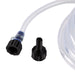 Clear plastic hose with black connectors on a white background