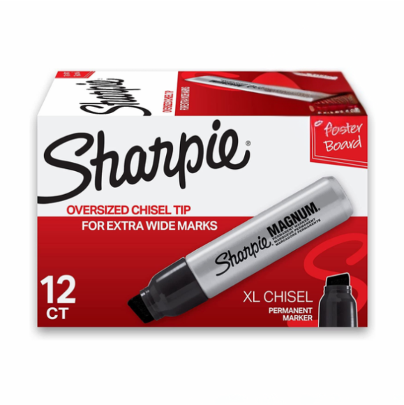 Sharpie Magnum Permanent Markers, Chisel Tip, Black, (Pack of 12)