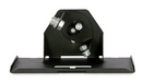 Black metal bracket with screws on a white background