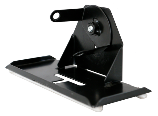 Black adjustable cutting slider for an angle grinder, with a flat base and a mounting bracket.
