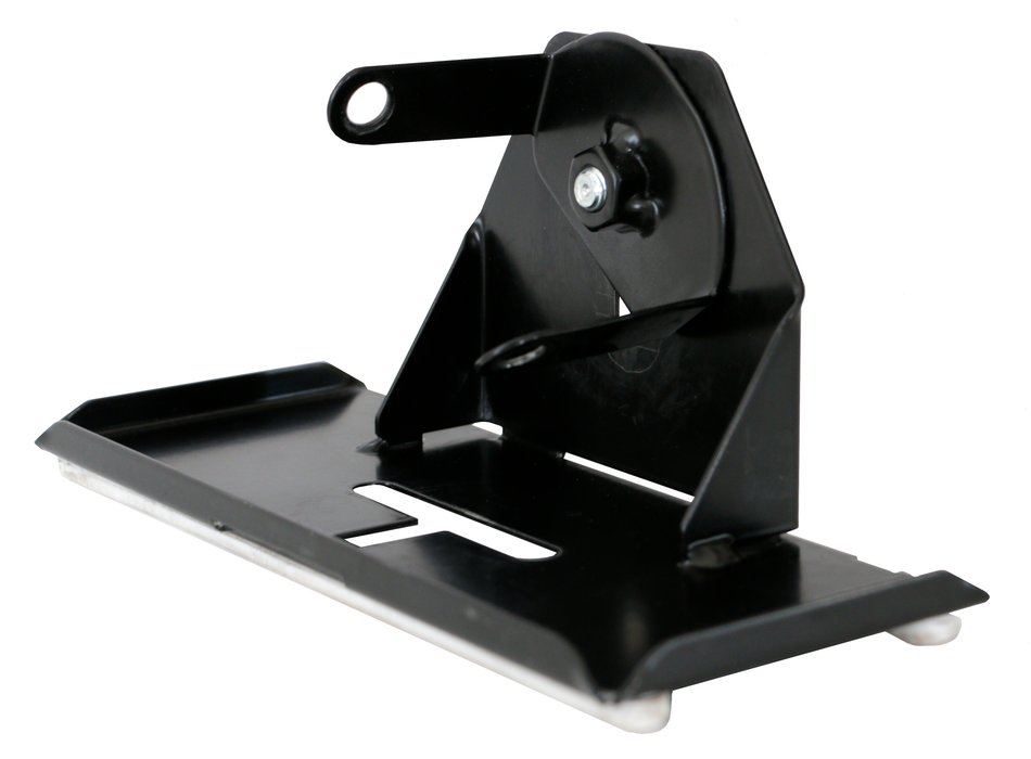 Black adjustable cutting slider for an angle grinder, with a flat base and a mounting bracket.